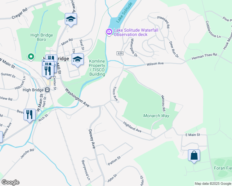map of restaurants, bars, coffee shops, grocery stores, and more near 20 Tisco Avenue in High Bridge