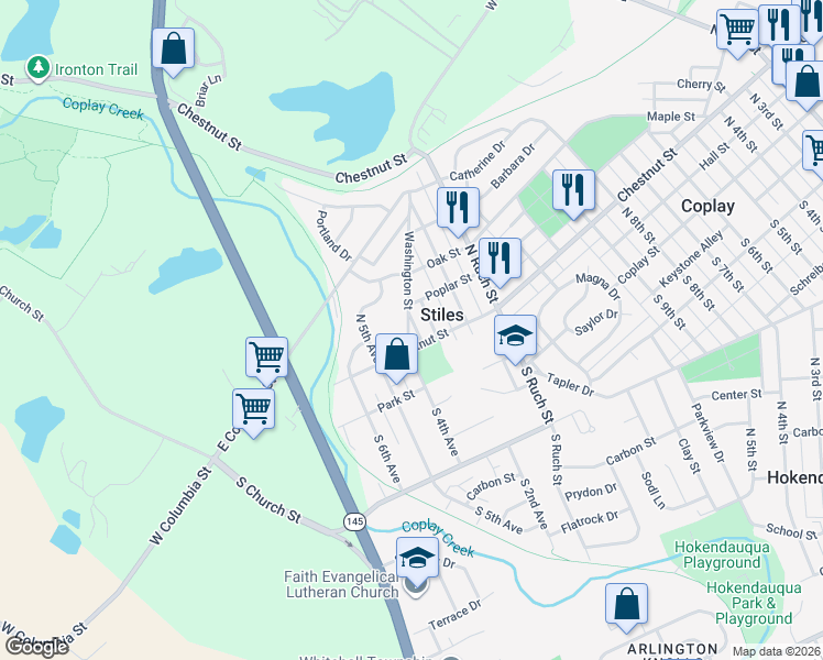 map of restaurants, bars, coffee shops, grocery stores, and more near 3015 Washington Street in Stiles