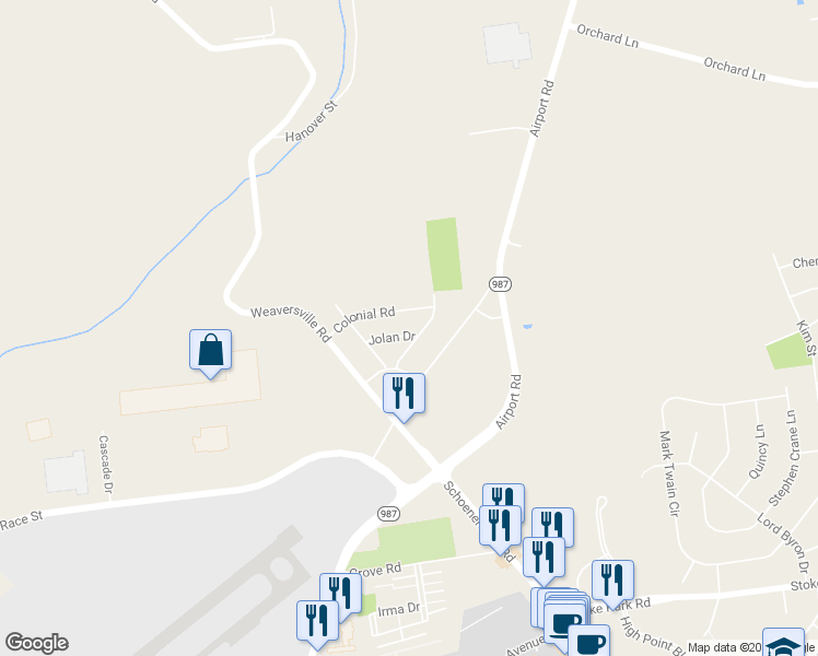 map of restaurants, bars, coffee shops, grocery stores, and more near 55 Jolan Drive in Allentown