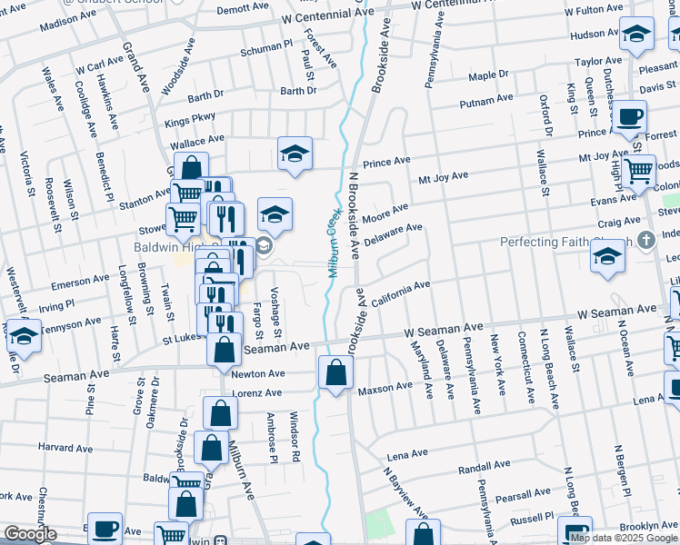 map of restaurants, bars, coffee shops, grocery stores, and more near 311 North Brookside Avenue in Freeport