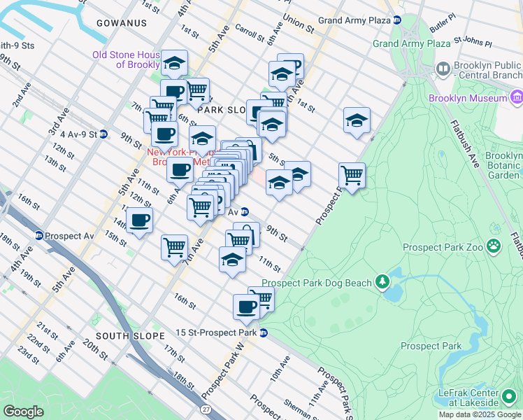 map of restaurants, bars, coffee shops, grocery stores, and more near 481 9th Street in Brooklyn