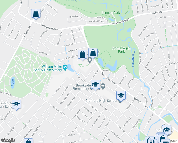 map of restaurants, bars, coffee shops, grocery stores, and more near 14 Yale Terrace in Cranford