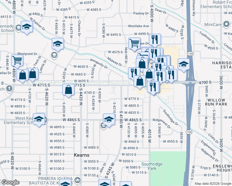 map of restaurants, bars, coffee shops, grocery stores, and more near 4749 Old Oxford Road in Salt Lake City