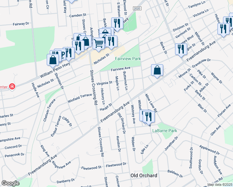 map of restaurants, bars, coffee shops, grocery stores, and more near 785 Maple Lane in Easton