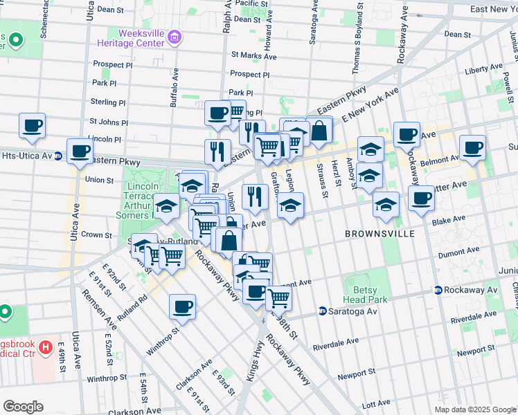 map of restaurants, bars, coffee shops, grocery stores, and more near 638 Howard Avenue in Brooklyn