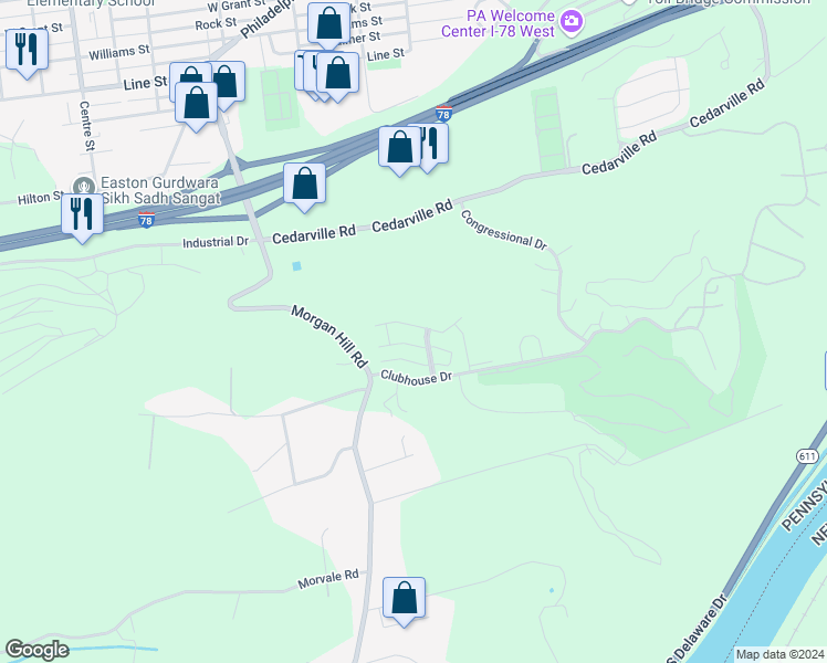 map of restaurants, bars, coffee shops, grocery stores, and more near 311 Waterford Terrace in Easton
