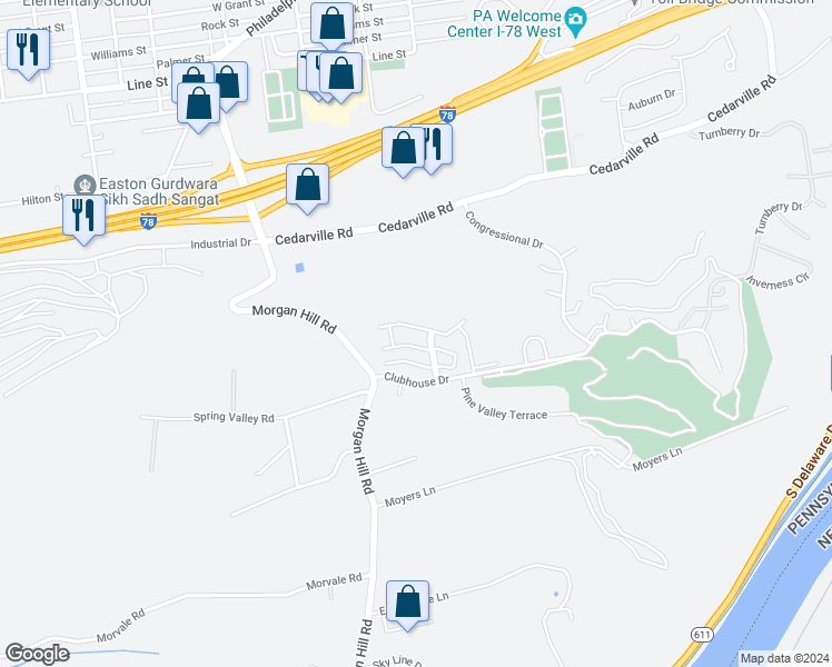 map of restaurants, bars, coffee shops, grocery stores, and more near 311 Waterford Terrace in Easton