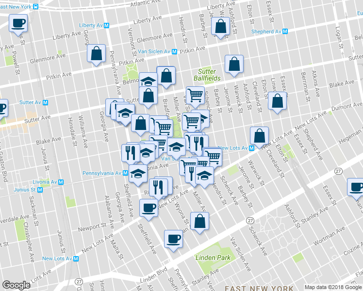 map of restaurants, bars, coffee shops, grocery stores, and more near 574 Miller Avenue in Brooklyn