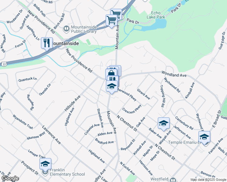 map of restaurants, bars, coffee shops, grocery stores, and more near 860 Mountain Avenue in Mountainside