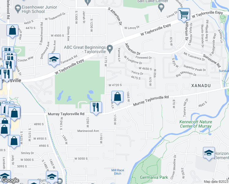 map of restaurants, bars, coffee shops, grocery stores, and more near 1130 Erin Circle in Taylorsville