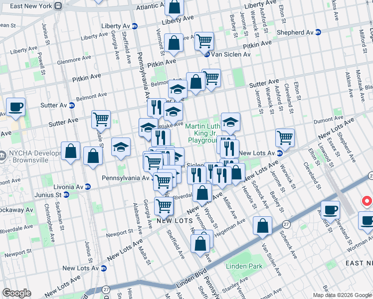 map of restaurants, bars, coffee shops, grocery stores, and more near 710 Dumont Avenue in Brooklyn