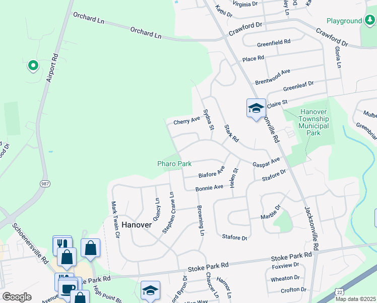 map of restaurants, bars, coffee shops, grocery stores, and more near 1361 Gaspar Ave in Bethlehem