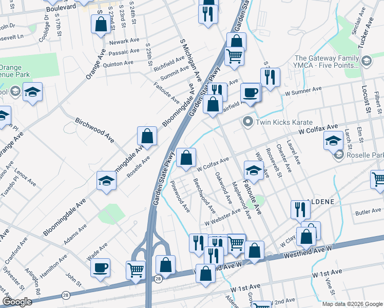map of restaurants, bars, coffee shops, grocery stores, and more near 334 Ashwood Avenue in Kenilworth