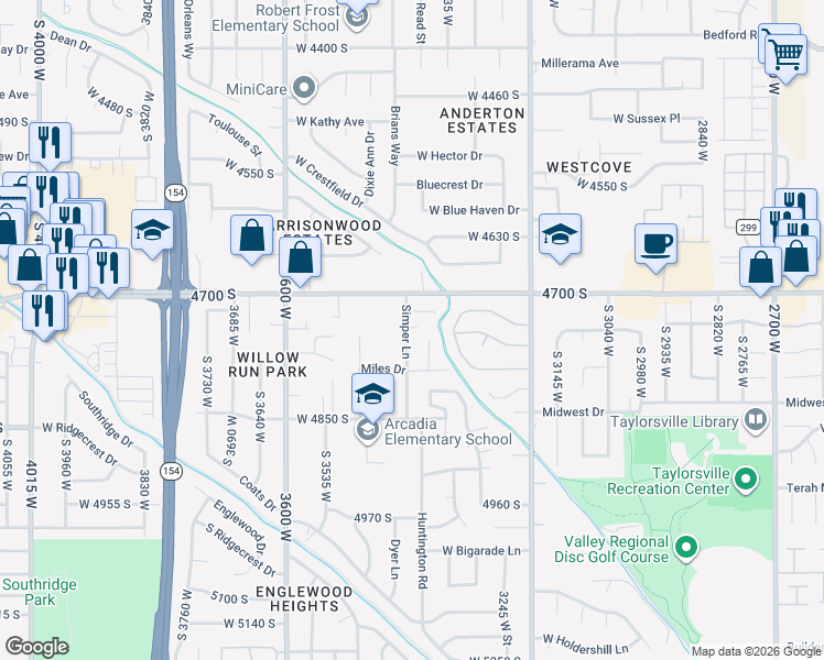 map of restaurants, bars, coffee shops, grocery stores, and more near 4743 Simper Lane in Salt Lake City