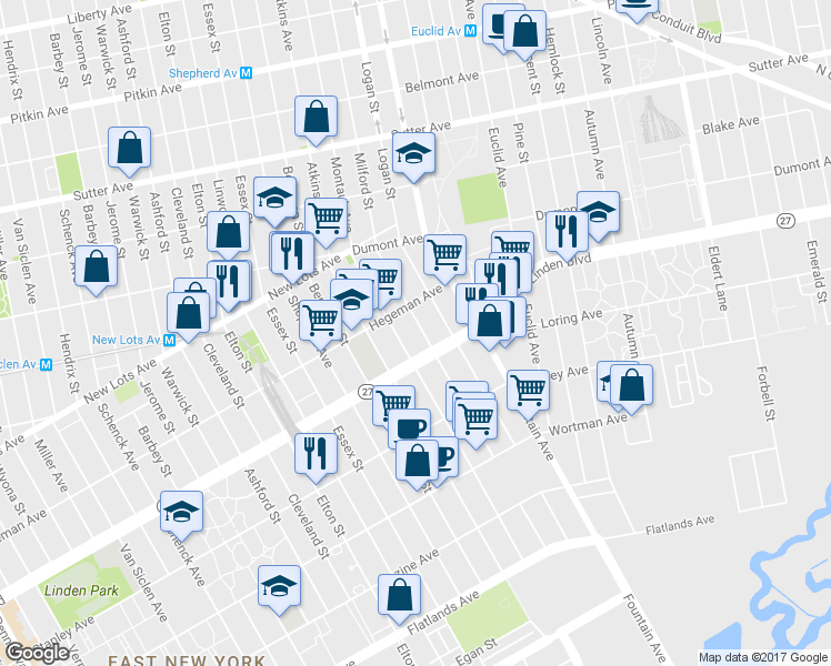 map of restaurants, bars, coffee shops, grocery stores, and more near 523 Milford Street in Brooklyn