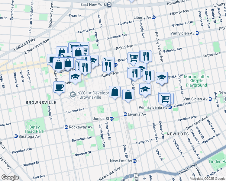 map of restaurants, bars, coffee shops, grocery stores, and more near 364 Junius Street in Brooklyn