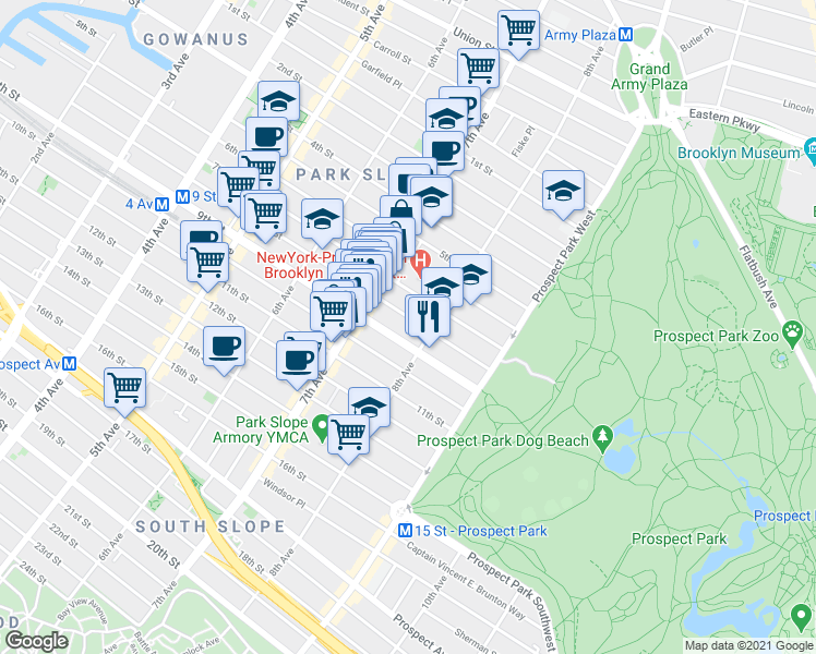 map of restaurants, bars, coffee shops, grocery stores, and more near 481 9th Street in Brooklyn