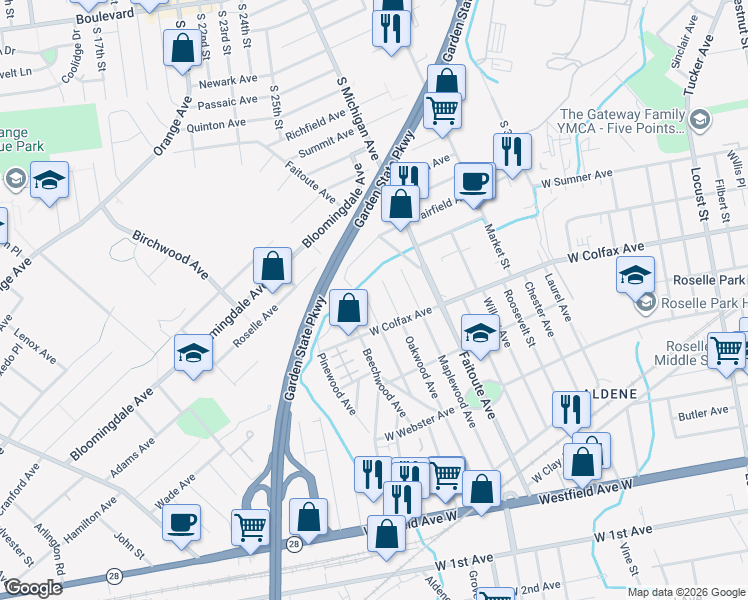 map of restaurants, bars, coffee shops, grocery stores, and more near 334 Ashwood Avenue in Kenilworth