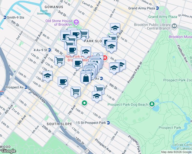 map of restaurants, bars, coffee shops, grocery stores, and more near 456A 9th Street in Brooklyn