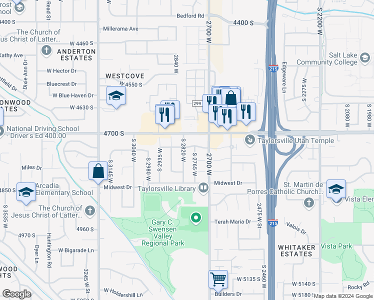 map of restaurants, bars, coffee shops, grocery stores, and more near 2803 Sable Avenue in Salt Lake City