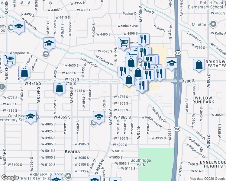 map of restaurants, bars, coffee shops, grocery stores, and more near 4741 South 4180 West in Kearns