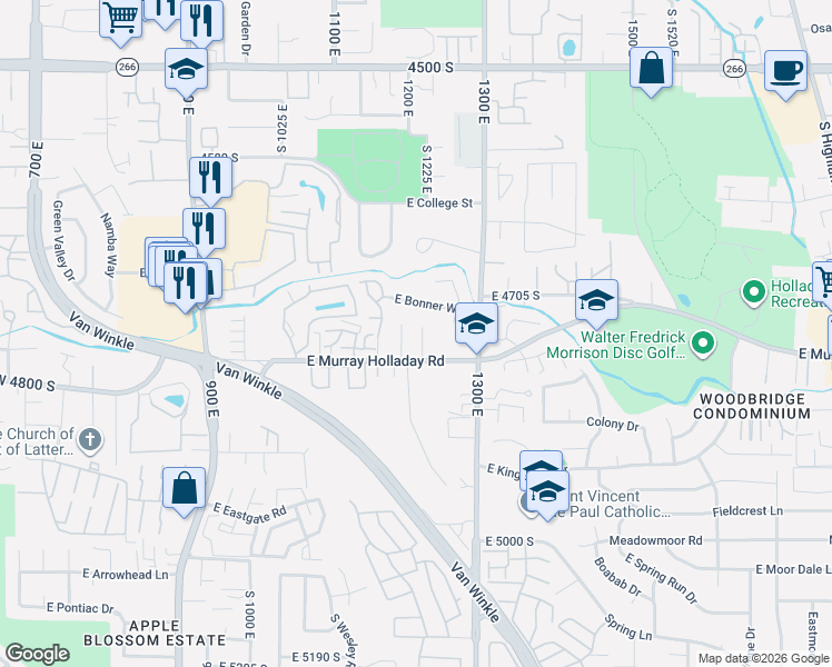 map of restaurants, bars, coffee shops, grocery stores, and more near 4744 Coopers Hawk Bay in Millcreek