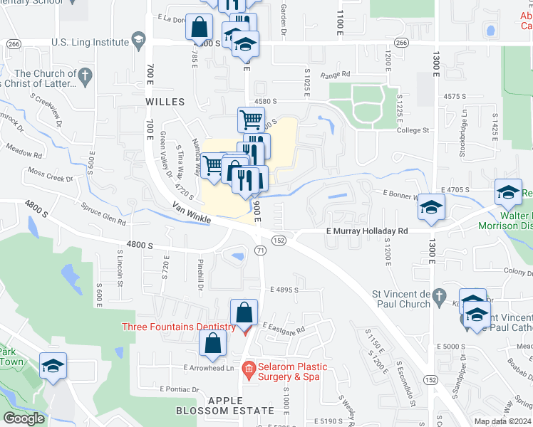 map of restaurants, bars, coffee shops, grocery stores, and more near 4781 900 East in Salt Lake City