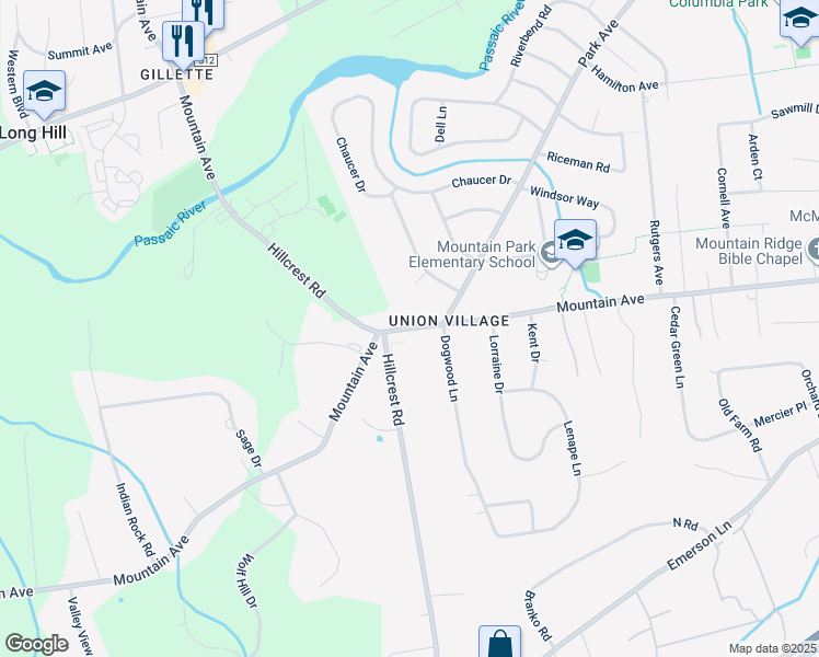 map of restaurants, bars, coffee shops, grocery stores, and more near 1127 Mountain Avenue in Berkeley Heights
