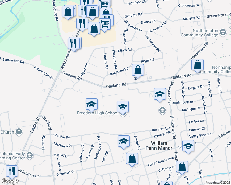 map of restaurants, bars, coffee shops, grocery stores, and more near 3049 Ridon Court in Bethlehem