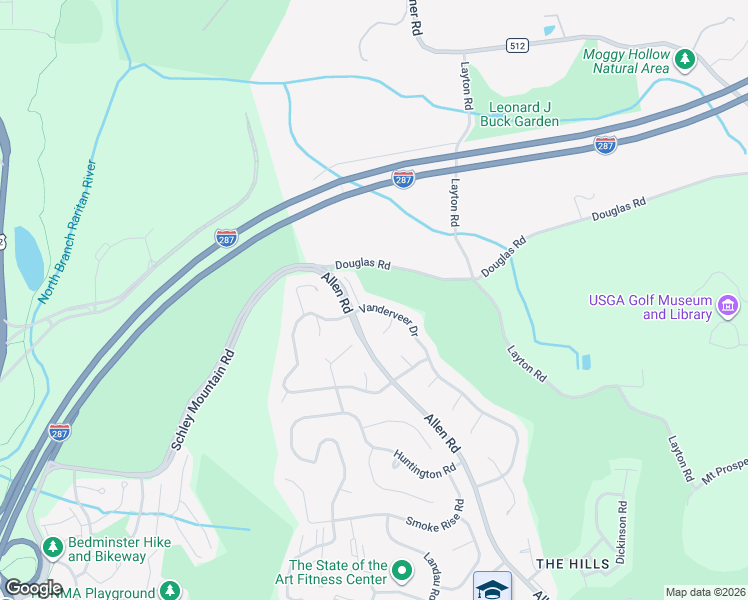 map of restaurants, bars, coffee shops, grocery stores, and more near 4 Vanderveer Drive in Basking Ridge