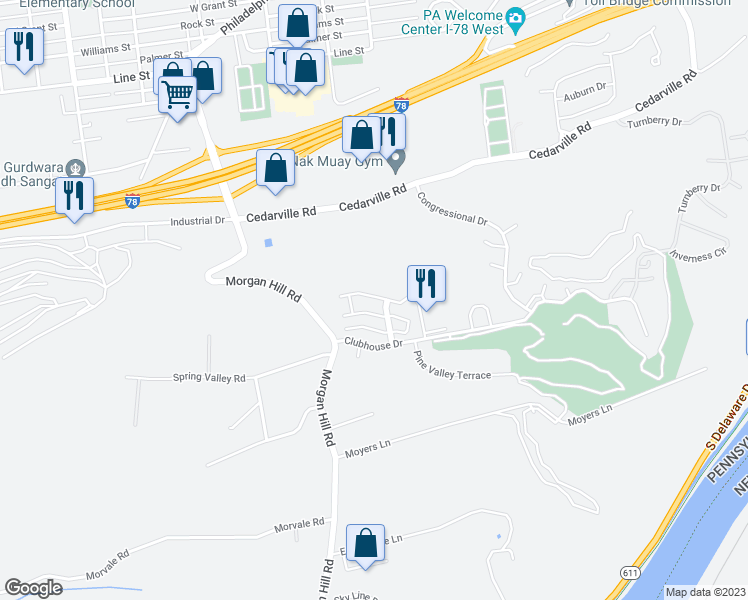 map of restaurants, bars, coffee shops, grocery stores, and more near 303 Waterford Terrace in Easton