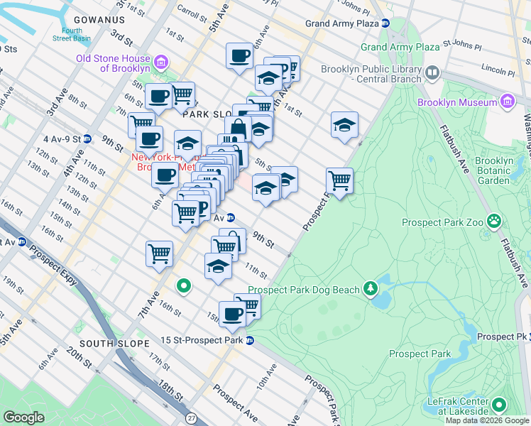 map of restaurants, bars, coffee shops, grocery stores, and more near 713 8th Avenue in Brooklyn