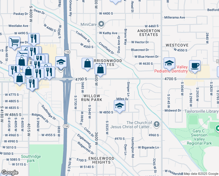 map of restaurants, bars, coffee shops, grocery stores, and more near 3534 Dutch Apple Cove in Salt Lake City