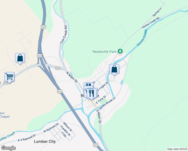 map of restaurants, bars, coffee shops, grocery stores, and more near 433 Pearl St in Reedsville