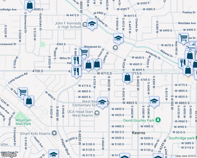 map of restaurants, bars, coffee shops, grocery stores, and more near 4746 South 4680 West in Kearns