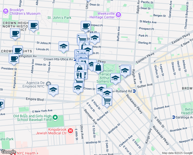 map of restaurants, bars, coffee shops, grocery stores, and more near 1746 President Street in Brooklyn