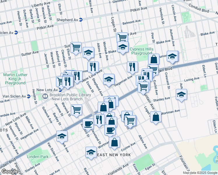 map of restaurants, bars, coffee shops, grocery stores, and more near 981 Hegeman Avenue in Brooklyn