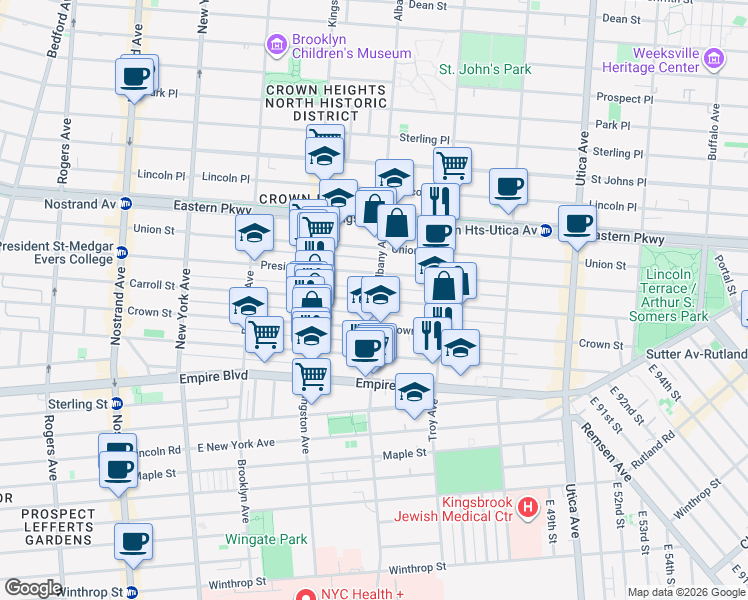map of restaurants, bars, coffee shops, grocery stores, and more near 1462 Carroll Street in Brooklyn