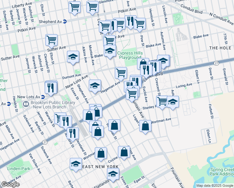 map of restaurants, bars, coffee shops, grocery stores, and more near 523 Milford Street in Brooklyn