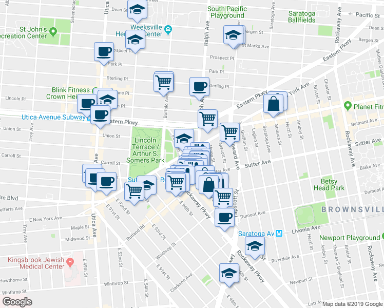 map of restaurants, bars, coffee shops, grocery stores, and more near 662 Ralph Avenue in Brooklyn