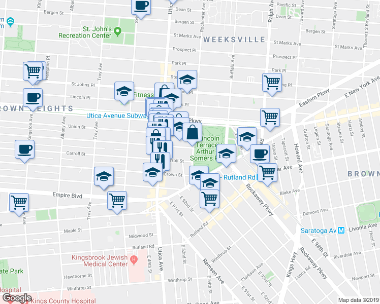 map of restaurants, bars, coffee shops, grocery stores, and more near in Brooklyn