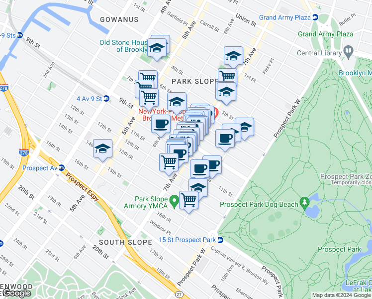 map of restaurants, bars, coffee shops, grocery stores, and more near in Brooklyn