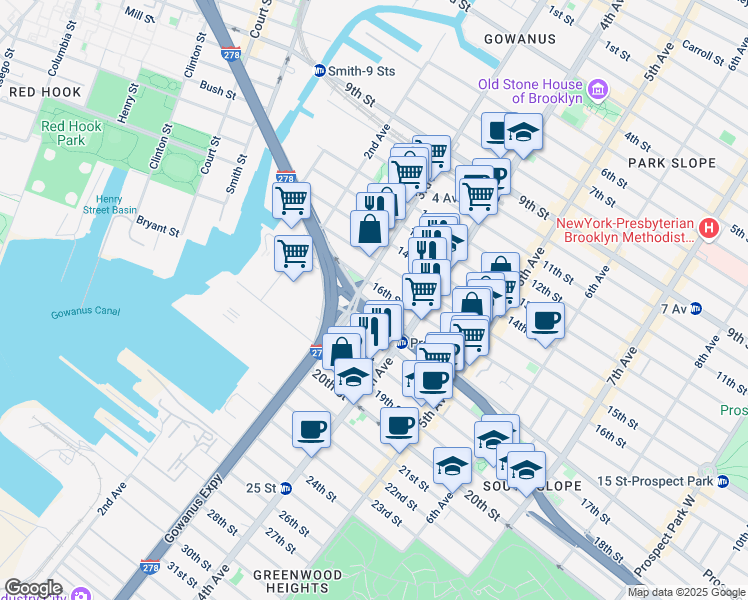 map of restaurants, bars, coffee shops, grocery stores, and more near 84 16th Street in Brooklyn