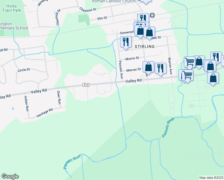 map of restaurants, bars, coffee shops, grocery stores, and more near 1449 Valley Road in Long Hill