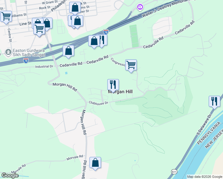 map of restaurants, bars, coffee shops, grocery stores, and more near 109 Bethpage Terrace in Easton