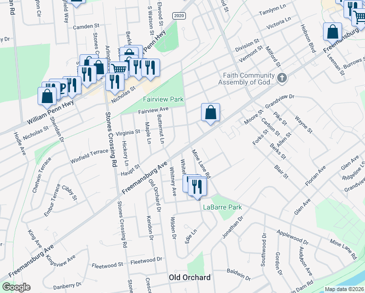 map of restaurants, bars, coffee shops, grocery stores, and more near 3515 Freemansburg Avenue in Easton