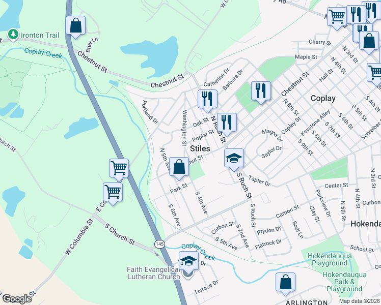 map of restaurants, bars, coffee shops, grocery stores, and more near 3015 Washington Street in Stiles