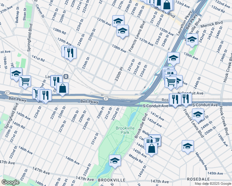 map of restaurants, bars, coffee shops, grocery stores, and more near 231-14 Mentone Avenue in Queens