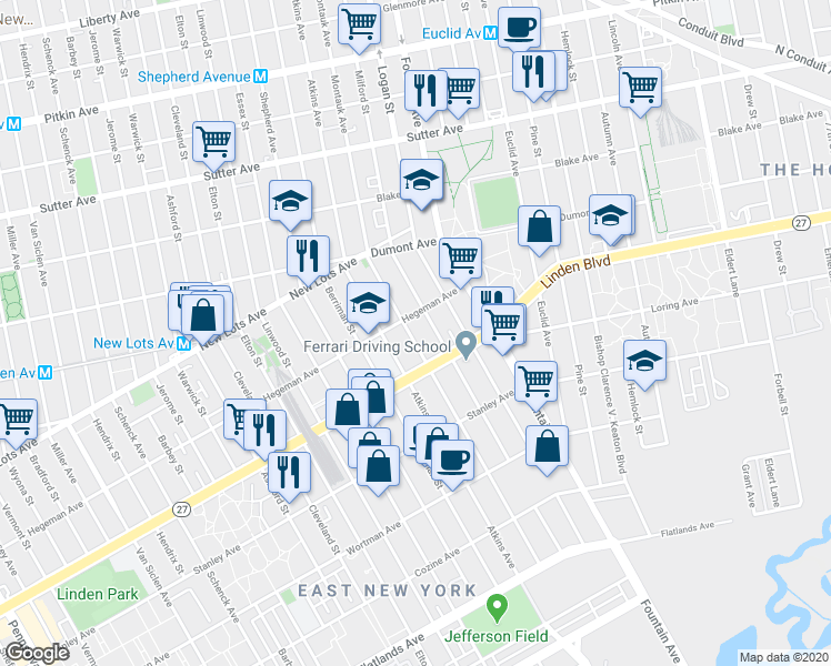 map of restaurants, bars, coffee shops, grocery stores, and more near 469 Montauk Avenue in Brooklyn