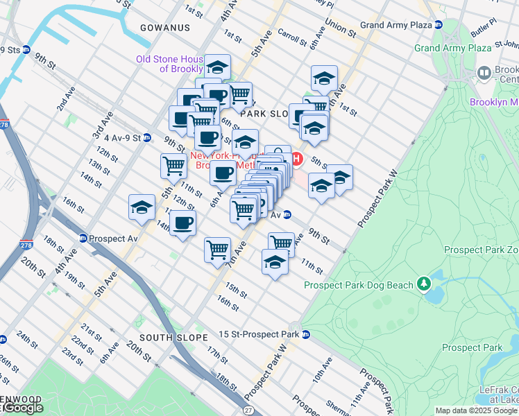 map of restaurants, bars, coffee shops, grocery stores, and more near 450 9th Street in Brooklyn